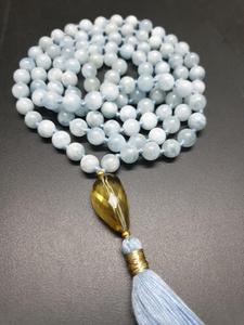 Collier de yoga aigue-marine en perles de mala religieuses 108-Cadeau pour les occasions de fête - Product Image 6