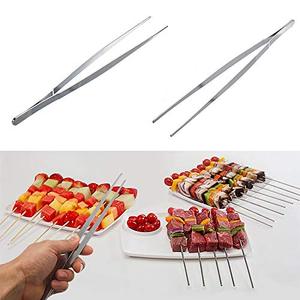 Silver Stainless Steel Kitchen <b>Tongs</b> Straight Tweezers for Food & BBQ Metal Accessories - Product Image 5