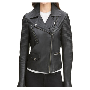 Veste de motard en cuir de mouton beige foncé pour femmes Design personnalisé Look sportif Nouveautés en gros - Product Image 1