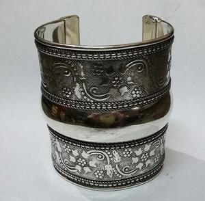 <b>Silver</b> Plated Brass Wide Hand <b>Cuff</b> <b>Bracelet</b> - Product Image 5