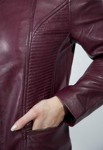 Women's Sophisticated Biker Style Maroon Leather <b>Jacket</b> Bold and Fashionable Made from Soft Genuine Lambskin Winter Season - Product Image 3