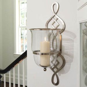 Candelabro de candelabro de pilar de espejo de cristal de pared plateado - Product Image 4
