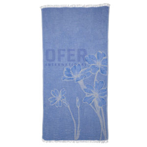 Flora-Jeté de serviette turc bleu 100% coton-Couverture de plage de pique-nique, couvre-lit, usage multiple. - Product Image 3