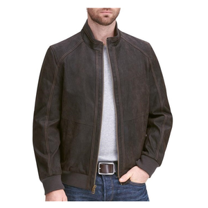 Veste en cuir véritable de style motard pour hommes, confortable, avec fermeture éclair et doublure intérieure pour vêtements de sport d'hiver - Product Image 1