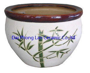 Pretty Green Ceramic Garden Pot with Leaf Design Flora Pots Planter Including Saucer for Flower & Plant Display - Product Image 6