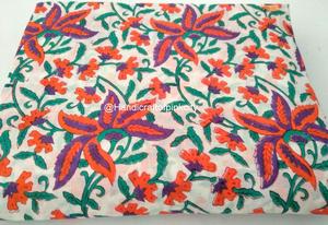 Multi Color Indian Hand Block Flower Print Fabric Cotton Natural Hand Made Quilting Fabric Dress and Kurti Making Fabric - Product Image 2