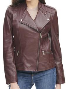 Chaqueta de motorista personalizada barata para mujer aspecto deportivo cuero auténtico en beige oscuro chaqueta nueva de moda al por mayor - Product Image 6