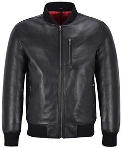 Bombardier rétro en cuir de vache pour hommes d'hiver OEM Veste noire avec col montant Prix - Product Image 1