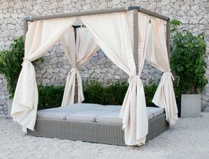 Tumbona doble con dosel, muebles de playa de ratán de mimbre PE para piscina, jardín, Hotel, marco de aluminio, Material plástico - Product Image 4