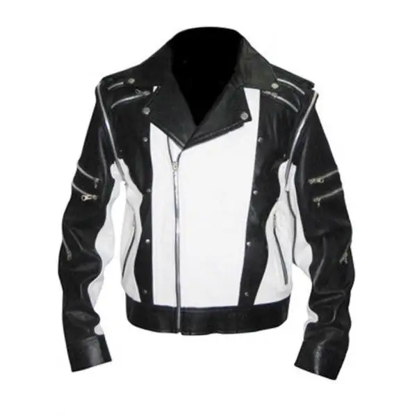 & Putih Jaket Kulit Asli Michael Jackson Hitam Semua Ukuran Tersedia Jaket Bomber untuk Musim Dingin Pakaian Biasa Panjang Vintage