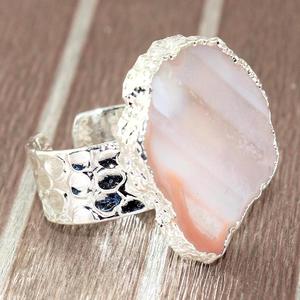 แหวนอัญมณีหินอาเกตธรรมชาติแบบปรับแต่งได้,แหวนอัญมณีชุบเงินจากอินเดีย - Product Image 2