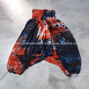 Nuevo rayón multicolor Tie Dye señoras Harem pijamas/pantalones estilo informal de verano con cierre de cordón al por mayor de La India - Product Image 1