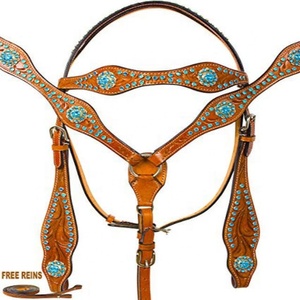 Bride de cheval en cuir perlé Western Headstall Collier de poitrine Headstall de cheval Hand smart - Product Image 1