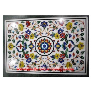 โต๊ะอาหารหินอ่อนฝังหินอ่อนสีขาว,โต๊ะฝังหินอ่อน Pietra Dura - Product Image 1