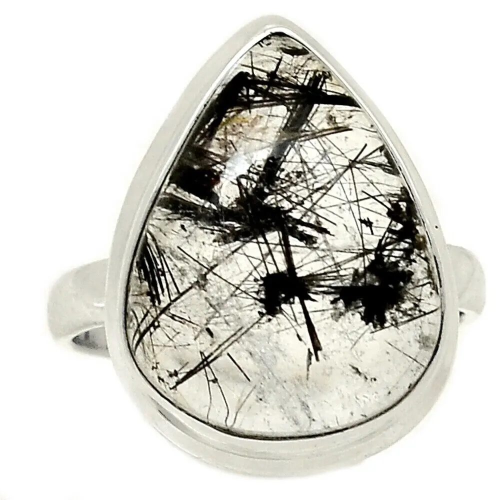 Anillo de piedras preciosas de Perú de diseño único, anillo de plata de ley sólida 925, joyería fina para mujer, anillo de cristal curativo gris para regalo