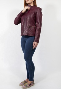 Women's Sophisticated Biker Style Maroon Leather <b>Jacket</b> Bold and Fashionable Made from Soft Genuine Lambskin Winter Season - Product Image 5