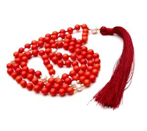Clásico religioso 108 cuentas Mala collar elegante cadena de bambú yóguico con perla de Coral borla de piedras preciosas regalo para personas espirituales - Product Image 6