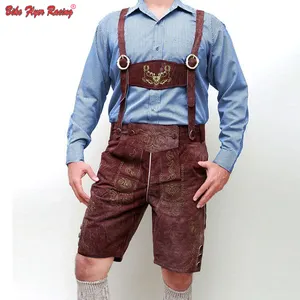 Pantalones de cuero largos tradicionales alemanes Fabricante Lederhosen Hombres Bayern Munech Cuero real Bavarian