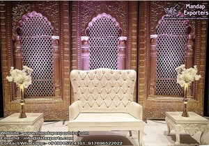 Nayab เวที Walima Jhrokha เฟรมพระราชอินเดีย,กรอบหลังแต่งงานสีทองเวทีแต่งงานเฟรมไฟเบอร์ Rajwada - Product Image 6