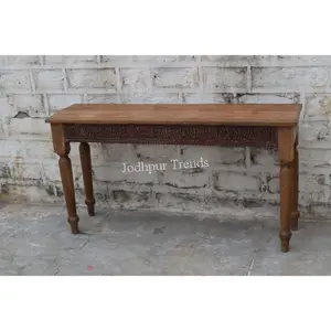 Vintage Old Wood Carved Teak Console Table Indian Handcrafted Resort Hotel Furniture Design