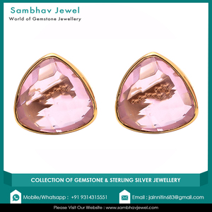 Wholesale 925 Sterling <b>Silver</b> Gold Plated Handmade Cute Women's <b>Earrings</b> Natural Pink Hydro Quartz Gemstone Wedding Jewelry - Product Image 2