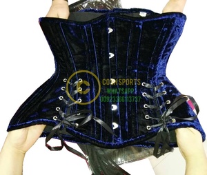 COSH <b>CORSET</b> Underbust Doubleboned Extreme Curvy Waist Training Royal Blue Velvet <b>Corset</b> Hole Button Front Firm Control Plus Size - Product Image 2
