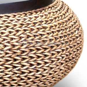 Ensemble de table basse ronde moderne Havana en bois d'acajou et en osier de jacinthe d'eau pour la maison, salon, meubles - Product Image 2