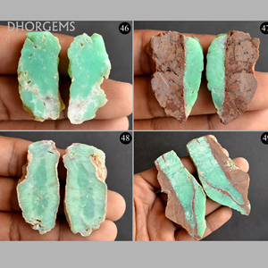 Rare Natural Green Australian Chrysoprase Rough Slice Loose Cabochon Gemstone Earring Pair Freeform Matched <b>Stone</b> <b>Bead</b> - Product Image 6