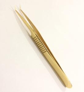 Pince à épiler professionnelle d'extension de cils en acier inoxydable or 24K pince à cils d'isolement à 45 degrés conception pointue incurvée haute - Product Image 2