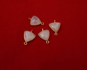 Perle de pierre de lune arc-en-ciel naturelle faite à la main en argent Sterling plaqué or à facettes Double bélière connecteur résultats de bijoux - Product Image 1