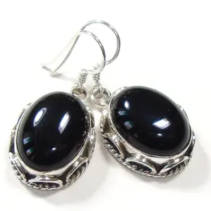 Orecchini pendenti in argento sterling 925 con onice nero, orecchini a pietra singola, orecchini da donna fini, gioielli