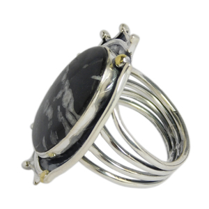Alta calidad Top Fashion 925 Sterling Silver Snowflake Obsidian Gemstone Ring Jewelry Eternity Vermeil Rings Proveedor - Product Image 3