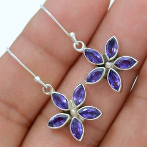สไตล์ 925 เงินสเตอร์ลิงธรรมชาติ Semiprecious Marquise ตัดอเมทิสต์อัญมณี Handmade ต่างหูเครื่องประดับ - Product Image 5