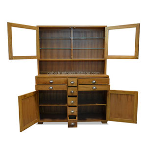 ไม้สักแข็งและประตูกระจกรวมกันสำหรับสีธรรมชาติตู้ครัวเฟอร์นิเจอร์ห้องครัว - Product Image 2