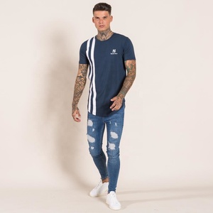 T-shirts pour hommes à motif de fond incurvé à la mode T-shirt en coton respirant pour hommes - Product Image 2