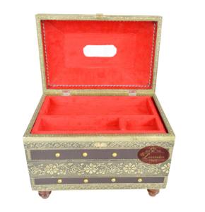 BIG BROWN TREASURE <b>CHEST</b> (RAJWADI PITARA) STYLE, ARTIFICIAL LEATHER FINISH, <b>WOODEN</b> HANDMADE JEWELLERY BOX (12"x8"x8" INCH) - Product Image 2