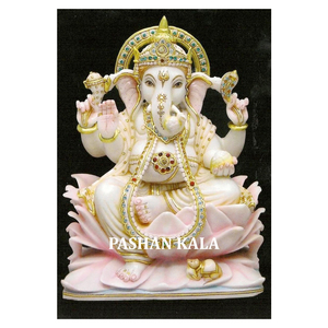 Estatua de Ganesha para sentado sobre lupas, mármol exclusivo clásico colorido - Product Image 1