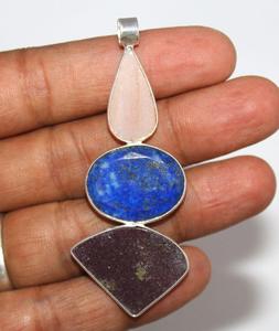 New Arrival Designer Natural Lapis Lazuli, Ruby and <b>Garnet</b> Gemstone 925 Solid Sterling Silver <b>Pendant</b> for Wholesale - Product Image 3