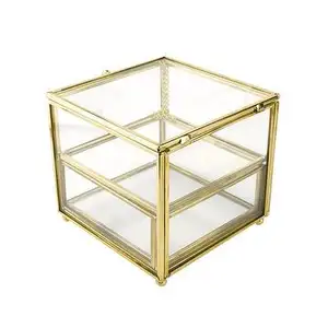 High End Metal Cube Gold Jewelry Accessories Case