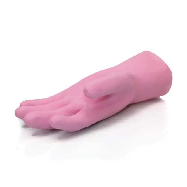 Stabile Qualität elastische rosa Haushalts handschuhe Malaysia Großhandels preis Reinigung Natur kautschuk Material Latex handschuhe Geschirrs pülen