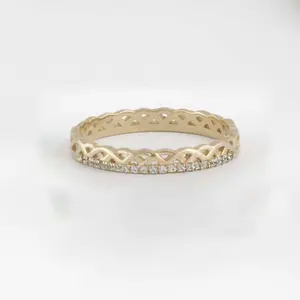 Bruiloft Sieraden 925 Zilveren Kant Patroon Cz Steen Rhinestone Anniversary Knoop Ring 18K Goud