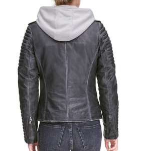 Chaqueta de motorista ajustada a la moda para mujer, prendas de vestir exteriores con cremallera de cuero personalizado, ropa de calle de estilo de carreras de alta calidad, cuero Real - Product Image 4