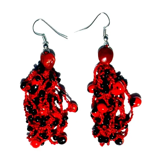 Huayruro Earrings Red Seeds Hand Crafted in Peru, Handmade Bohemian Beaded Jewelry Wholesale Store