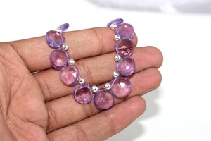 Collar de cuentas de briolette de amatista Rosa Natural, colgante de bebé con forma de corazón facetado de piedras preciosas de alta calidad, venta al por mayor - Product Image 4