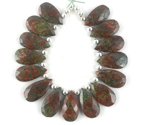 Haute qualité à la main Briolette à facettes poire vert naturel Unakite jaspe perles de pierres précieuses pour la fabrication de bijoux en gros - Product Image 1