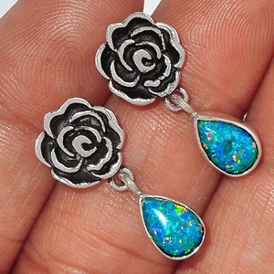 Pendientes colgantes de piedras preciosas de ópalo de fuego con flores de Plata de Ley 925 elegantes, joyería para mujeres hermosas, proveedor OEM ODM - Product Image 1
