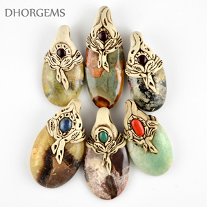 Colgante Artesanal Vintage de Arcilla Polimérica con Piedras Preciosas, Bañado en Cobre Antiguo, Joyería para Boda - Product Image 1