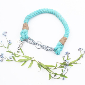 Cotton Rope Dog Martingale Collar Color Full Hands Made Cotton Dog Rope Leash Fir <b>Your</b> <b>Lovely</b> Dog Collar Blue Solid - Product Image 1