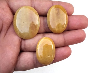 Juego de piedras preciosas sueltas de 3 piezas de Grado Superior Aventurina amarilla natural Cabujones de forma ovalada con parte posterior plana lisa al por mayor - Product Image 2