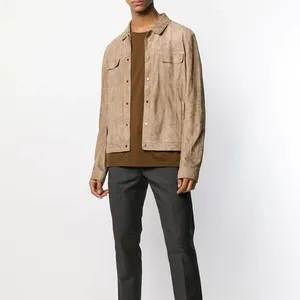 Veste de chemise à clous en daim beige classique pour hommes manteau en peau de vache naturel vêtements pour hommes vêtements en peau de veau